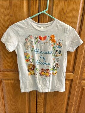 Bella Canvas White Kids Tee with Colorful 'Raised by Books' Graphic, Youth M
